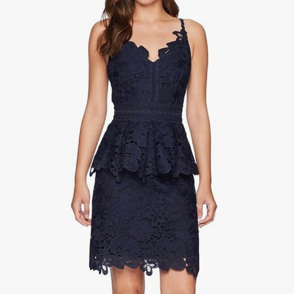ted baker navy blue sleeveless nadiie tiered ruffle floral lace peplum dress